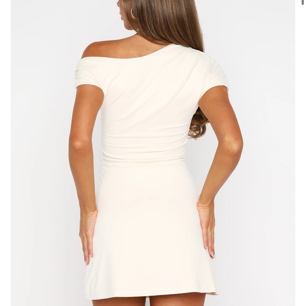 White Fox Boutique One Shoulder Cream Dress - Picture 2 of 3